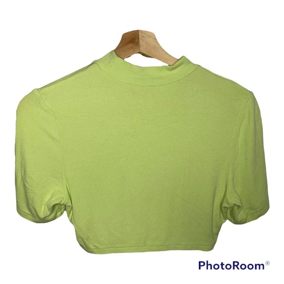 Shein Neon Green Short Sleeved ribbed crop top. Size Medium - Picture 1 of 5